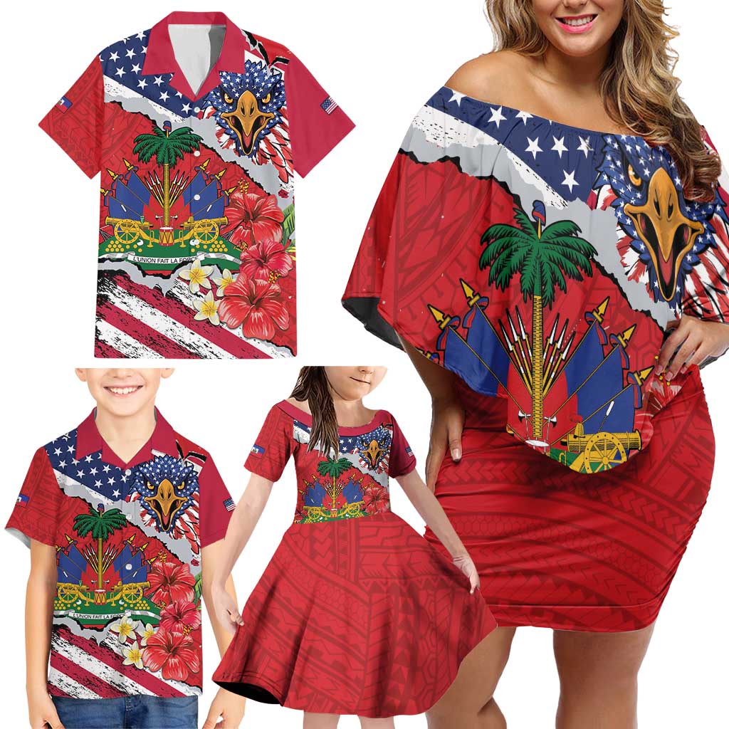 Haitian Heritage Month Family Matching Off Shoulder Short Dress and Hawaiian Shirt Haitian Americans Proud Grunge Style