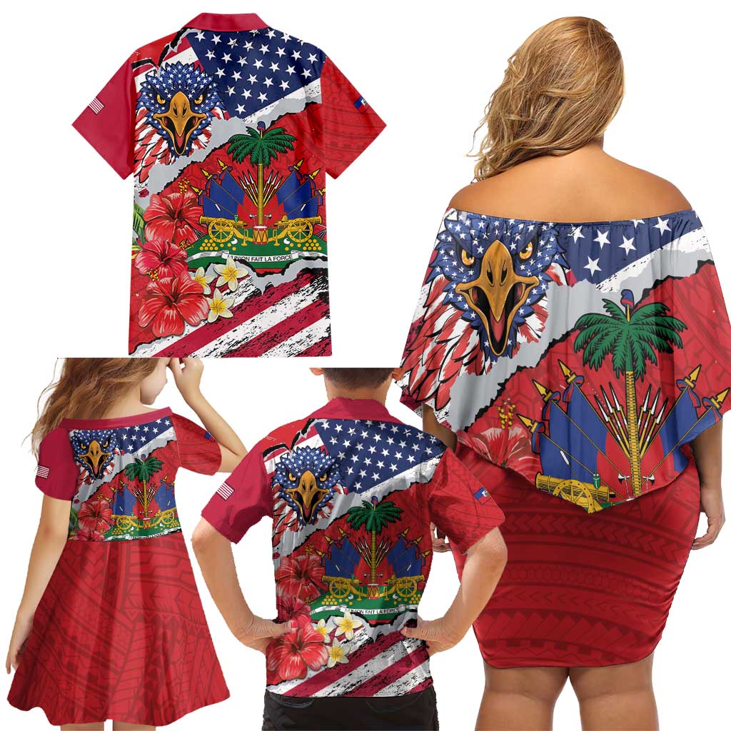 Haitian Heritage Month Family Matching Off Shoulder Short Dress and Hawaiian Shirt Haitian Americans Proud Grunge Style