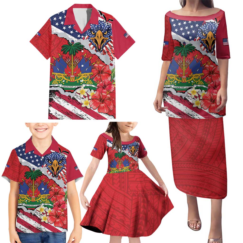 Haitian Heritage Month Family Matching Puletasi and Hawaiian Shirt Haitian Americans Proud Grunge Style