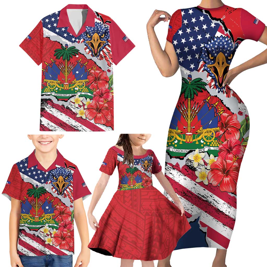 Haitian Heritage Month Family Matching Short Sleeve Bodycon Dress and Hawaiian Shirt Haitian Americans Proud Grunge Style