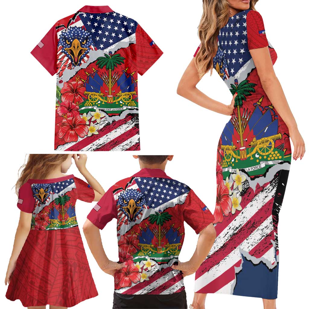 Haitian Heritage Month Family Matching Short Sleeve Bodycon Dress and Hawaiian Shirt Haitian Americans Proud Grunge Style