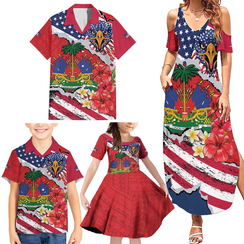 Haitian Heritage Month Family Matching Summer Maxi Dress and Hawaiian Shirt Haitian Americans Proud Grunge Style