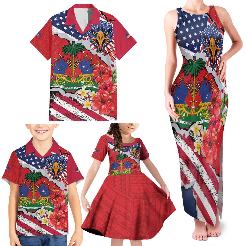 Haitian Heritage Month Family Matching Tank Maxi Dress and Hawaiian Shirt Haitian Americans Proud Grunge Style