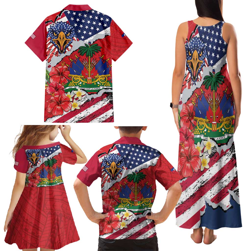 Haitian Heritage Month Family Matching Tank Maxi Dress and Hawaiian Shirt Haitian Americans Proud Grunge Style
