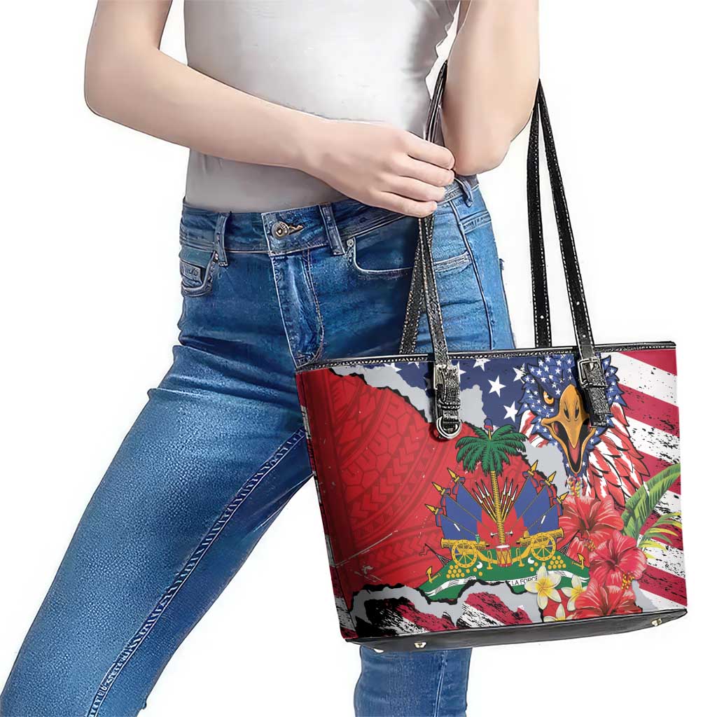 Haitian Heritage Month Leather Tote Bag Haitian Americans Proud Grunge Style