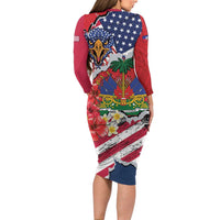Haitian Heritage Month Long Sleeve Bodycon Dress Haitian Americans Proud Grunge Style