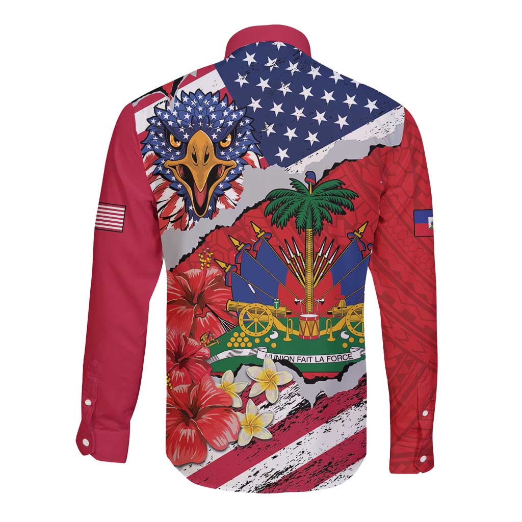 Haitian Heritage Month Long Sleeve Button Shirt Haitian Americans Proud Grunge Style