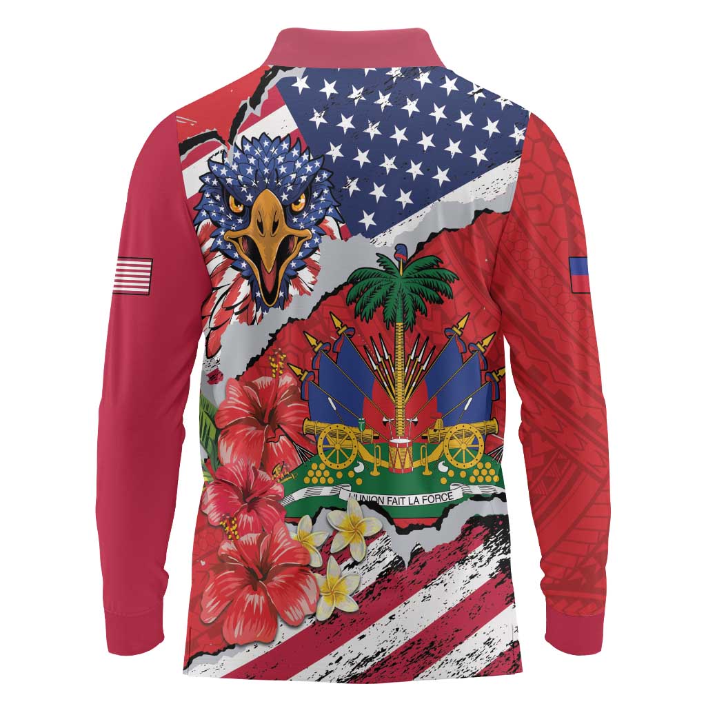 Haitian Heritage Month Long Sleeve Polo Shirt Haitian Americans Proud Grunge Style