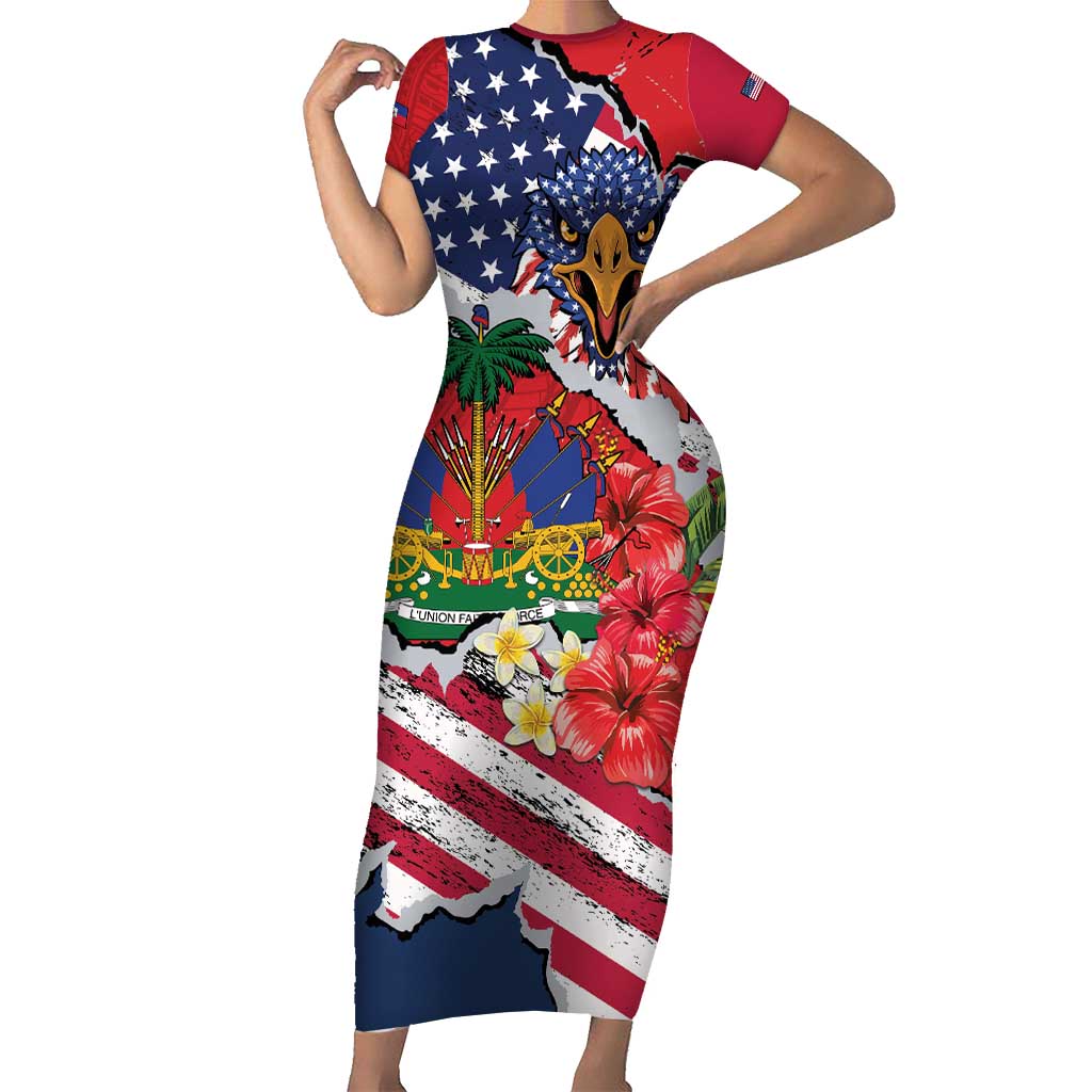 Haitian Heritage Month Short Sleeve Bodycon Dress Haitian Americans Proud Grunge Style