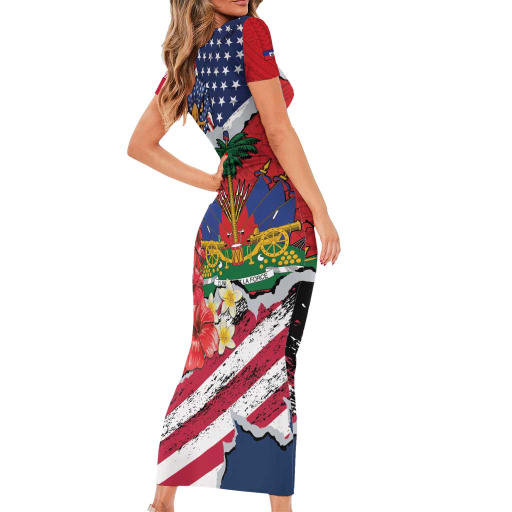 Haitian Heritage Month Short Sleeve Bodycon Dress Haitian Americans Proud Grunge Style