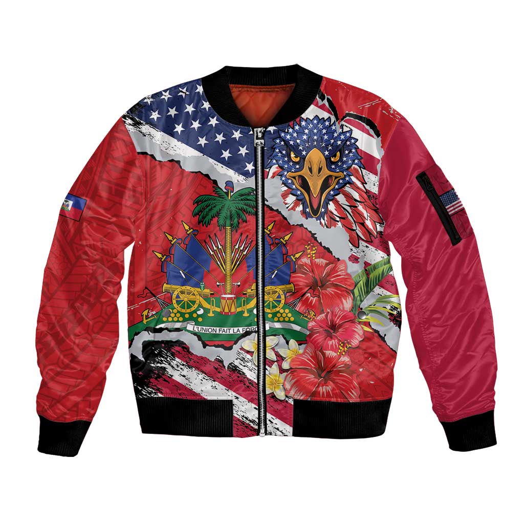 Haitian Heritage Month Sleeve Zip Bomber Jacket Haitian Americans Proud Grunge Style