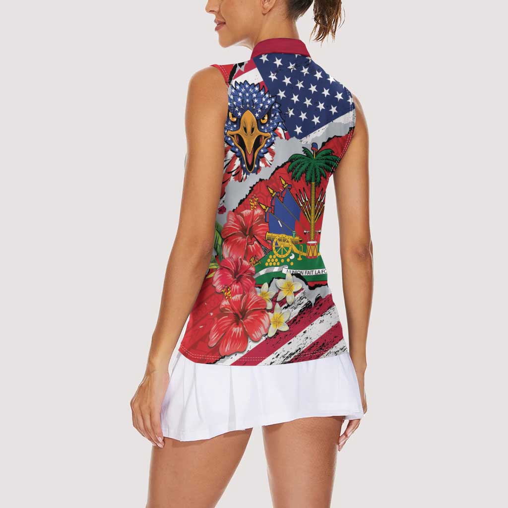 Haitian Heritage Month Women Sleeveless Polo Shirt Haitian Americans Proud Grunge Style