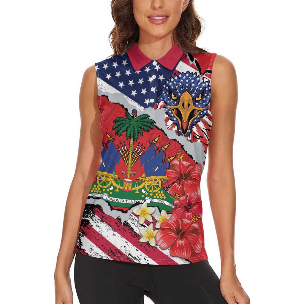 Haitian Heritage Month Women Sleeveless Polo Shirt Haitian Americans Proud Grunge Style