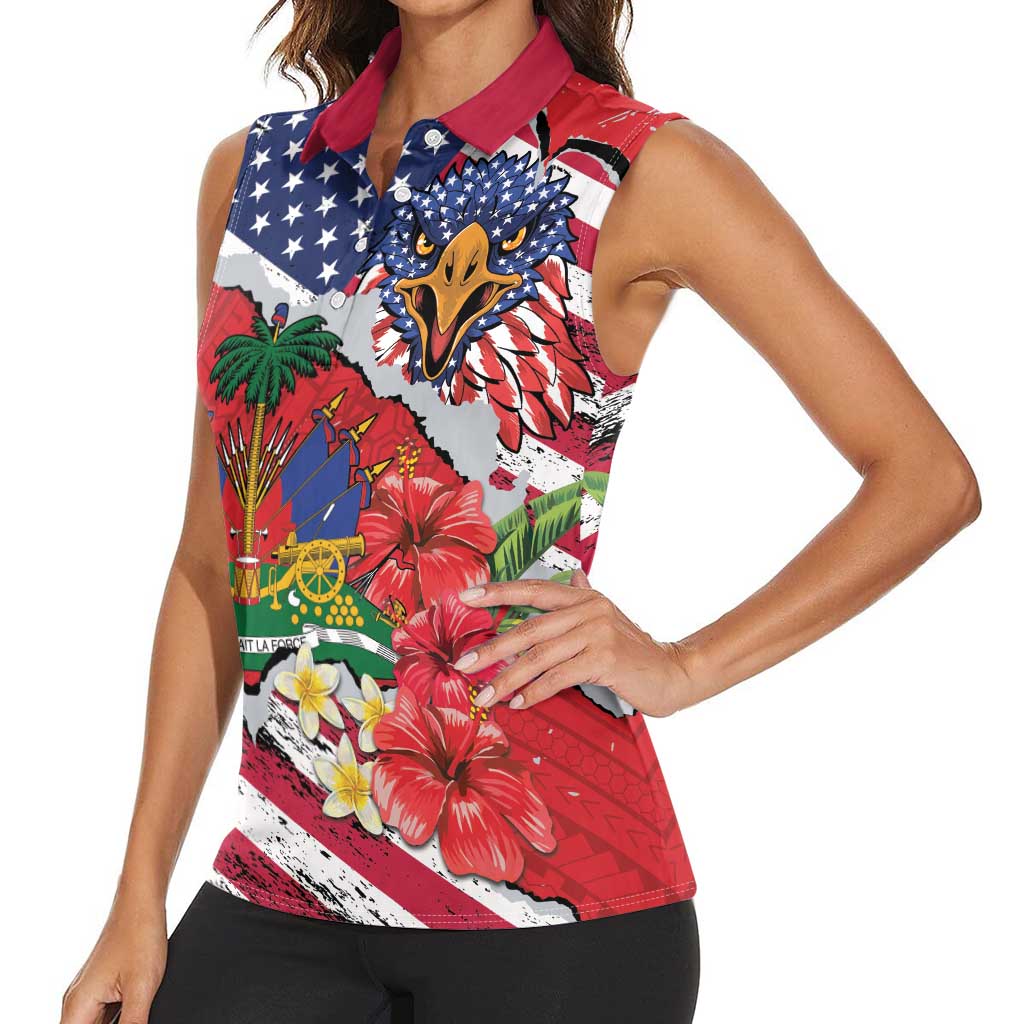 Haitian Heritage Month Women Sleeveless Polo Shirt Haitian Americans Proud Grunge Style