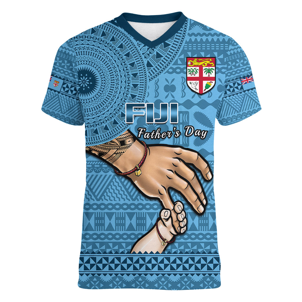 Personalised Father Day Fiji Women V Neck T Shirt I Love You Dad Fijian Tapa Pattern - Wonder Print Shop