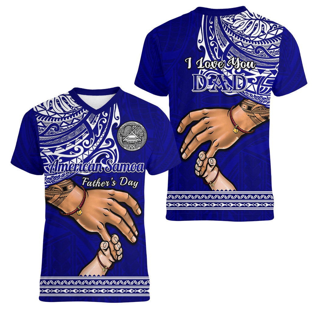 Polynesian Pride Father Day American Samoa Women V Neck T Shirt I Love You Dad - Wonder Print Shop