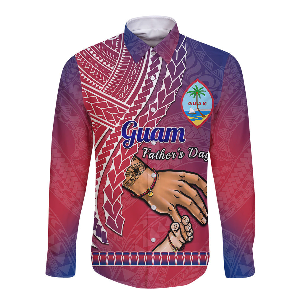 Polynesian Pride Father Day Guam Long Sleeve Button Shirt I Love You Dad Guaman Latte Stone - Wonder Print Shop