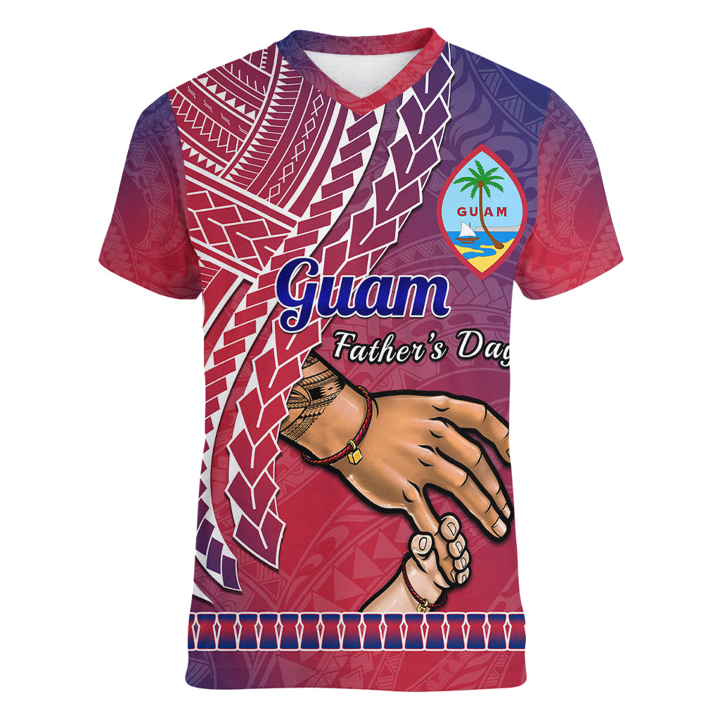 Polynesian Pride Father Day Guam Women V Neck T Shirt I Love You Dad Guaman Latte Stone - Wonder Print Shop