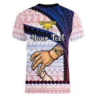 Personalised Father Day Philippines Women V Neck T Shirt Filipino Pattern Maligayang Araw ng Mga Ama - Wonder Print Shop