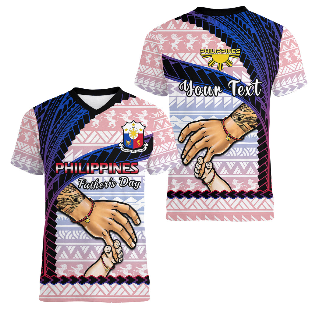 Personalised Father Day Philippines Women V Neck T Shirt Filipino Pattern Maligayang Araw ng Mga Ama - Wonder Print Shop