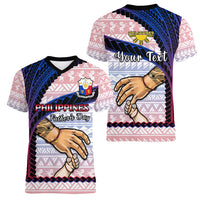 Personalised Father Day Philippines Women V Neck T Shirt Filipino Pattern Maligayang Araw ng Mga Ama - Wonder Print Shop