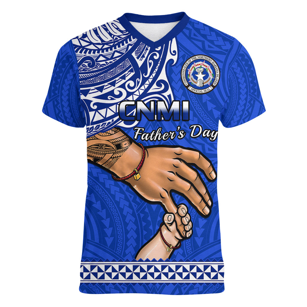 Polynesian Pride Father Day Northern Mariana Islands Women V Neck T Shirt CNMI I Love You Dad - Wonder Print Shop