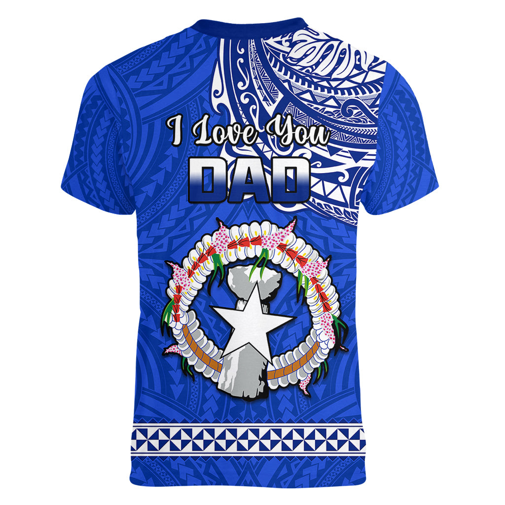 Polynesian Pride Father Day Northern Mariana Islands Women V Neck T Shirt CNMI I Love You Dad - Wonder Print Shop