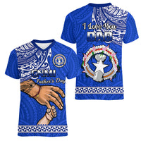 Polynesian Pride Father Day Northern Mariana Islands Women V Neck T Shirt CNMI I Love You Dad - Wonder Print Shop