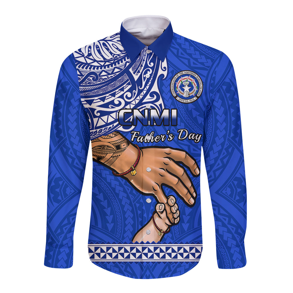 Personalised Father Day Northern Mariana Islands Long Sleeve Button Shirt CNMI I Love You Dad - Wonder Print Shop