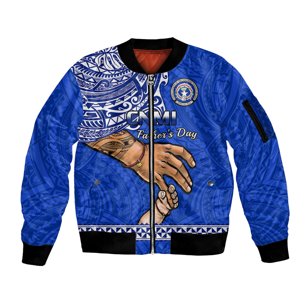 Personalised Father Day Northern Mariana Islands Sleeve Zip Bomber Jacket CNMI I Love You Dad - Wonder Print Shop
