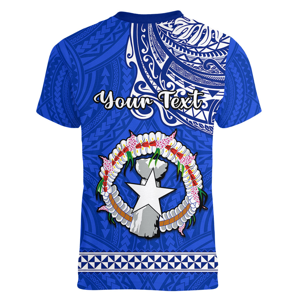 Personalised Father Day Northern Mariana Islands Women V Neck T Shirt CNMI I Love You Dad - Wonder Print Shop