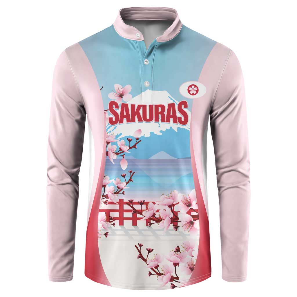 Japan Rugby Custom Button Sweatshirt Go Sakuras Japanese Mount Fuji