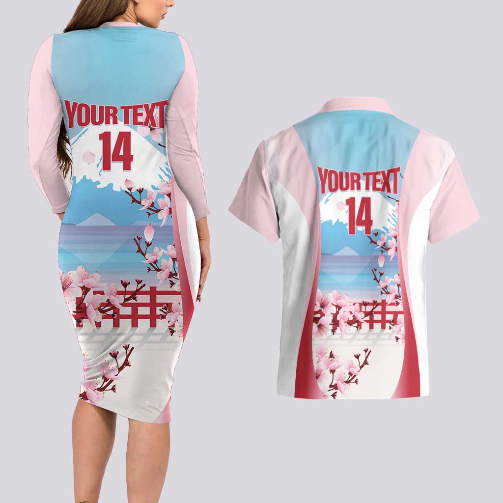 Japan Rugby Custom Couples Matching Long Sleeve Bodycon Dress and Hawaiian Shirt Go Sakuras Japanese Mount Fuji