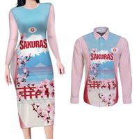 Japan Rugby Custom Couples Matching Long Sleeve Bodycon Dress and Long Sleeve Button Shirt Go Sakuras Japanese Mount Fuji