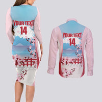 Japan Rugby Custom Couples Matching Long Sleeve Bodycon Dress and Long Sleeve Button Shirt Go Sakuras Japanese Mount Fuji