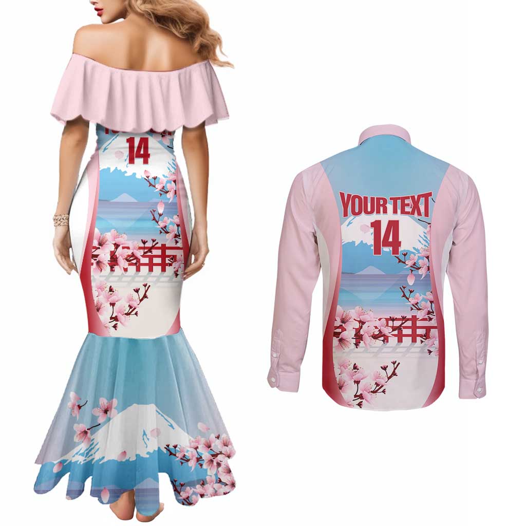 Japan Rugby Custom Couples Matching Mermaid Dress and Long Sleeve Button Shirt Go Sakuras Japanese Mount Fuji