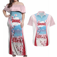 Japan Rugby Custom Couples Matching Off Shoulder Maxi Dress and Hawaiian Shirt Go Sakuras Japanese Mount Fuji