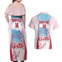 Japan Rugby Custom Couples Matching Off Shoulder Maxi Dress and Hawaiian Shirt Go Sakuras Japanese Mount Fuji