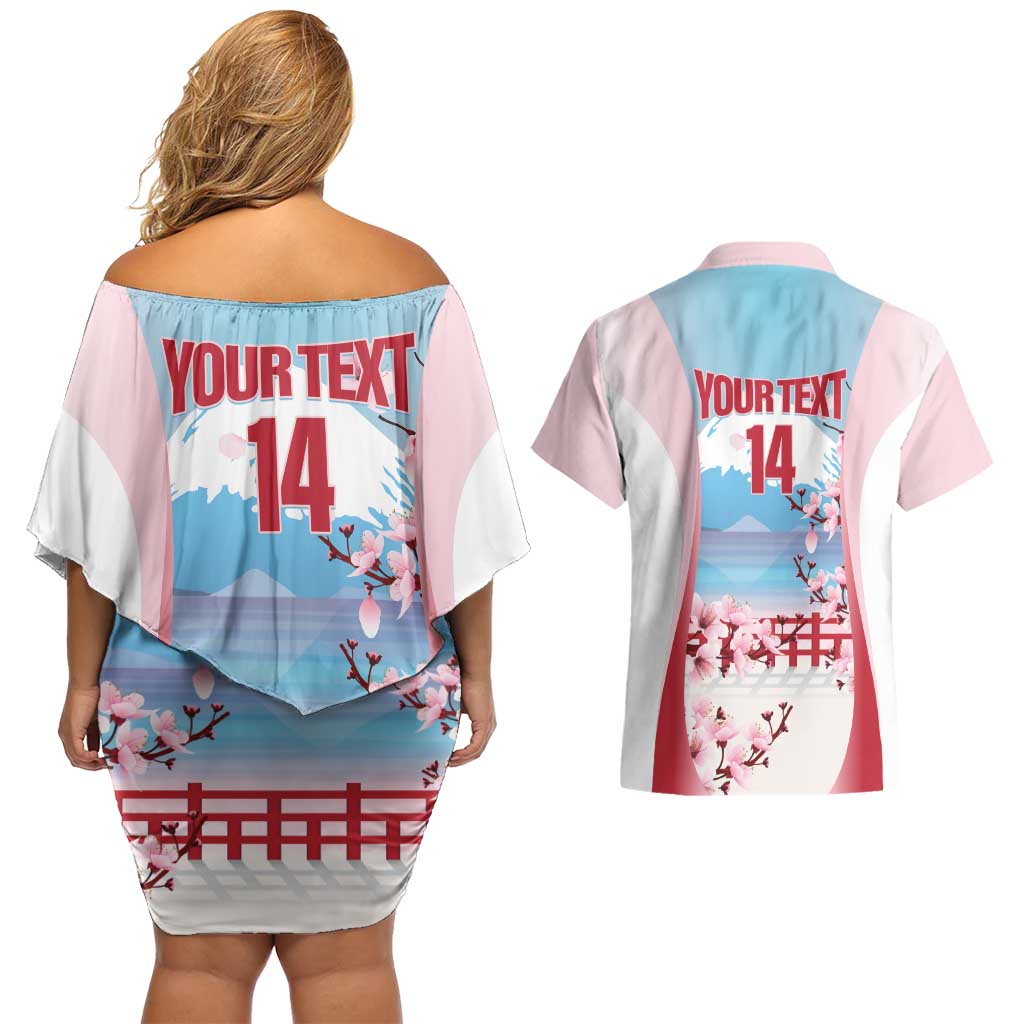 Japan Rugby Custom Couples Matching Off Shoulder Short Dress and Hawaiian Shirt Go Sakuras Japanese Mount Fuji