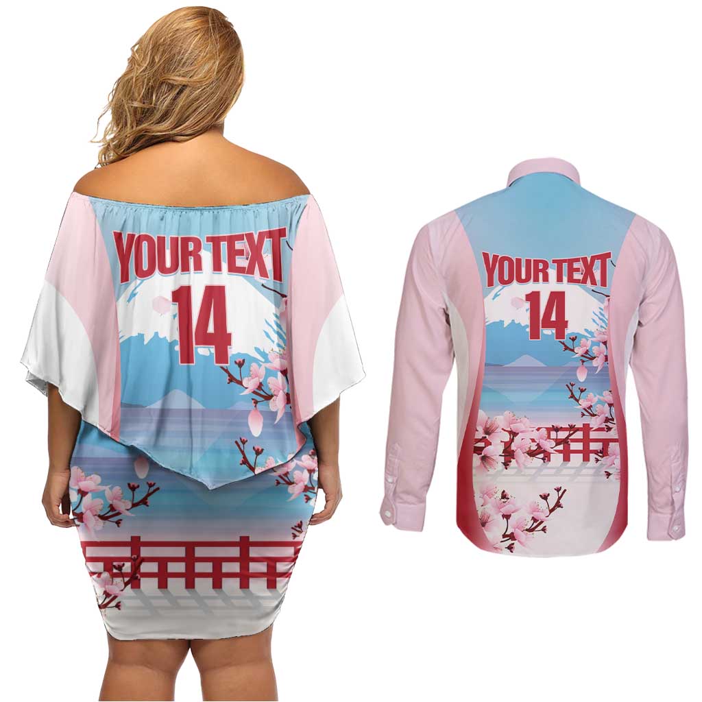 Japan Rugby Custom Couples Matching Off Shoulder Short Dress and Long Sleeve Button Shirt Go Sakuras Japanese Mount Fuji
