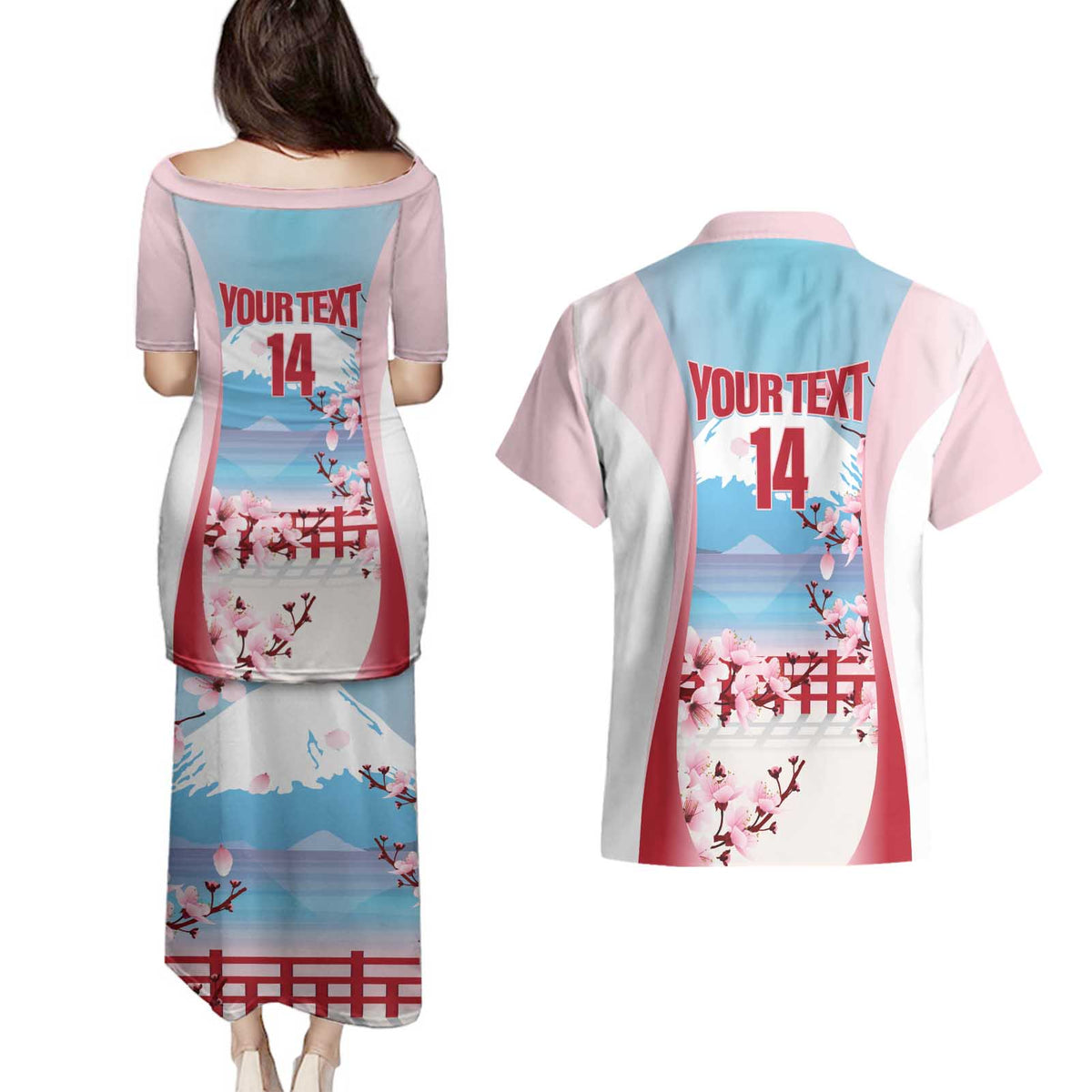 Japan Rugby Custom Couples Matching Puletasi and Hawaiian Shirt Go Sakuras Japanese Mount Fuji