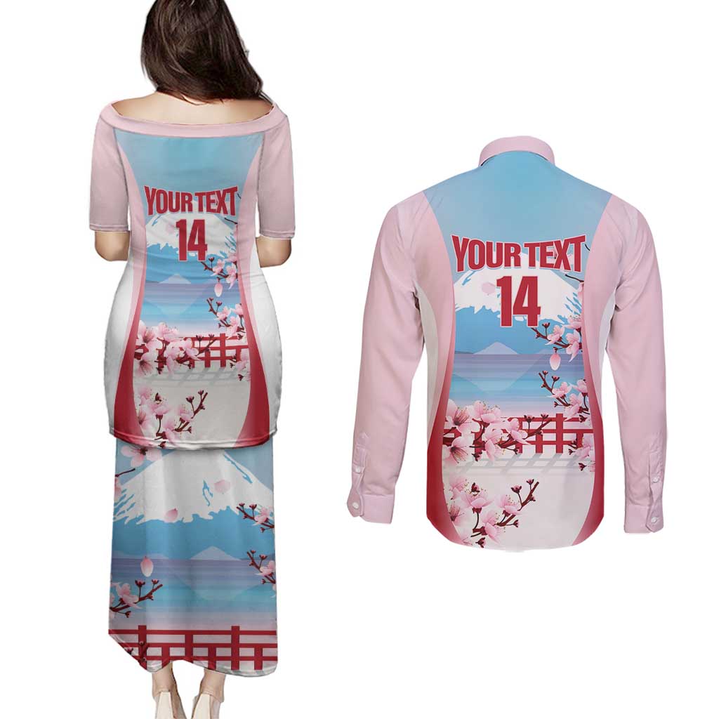 Japan Rugby Custom Couples Matching Puletasi and Long Sleeve Button Shirt Go Sakuras Japanese Mount Fuji