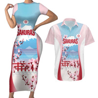 Japan Rugby Custom Couples Matching Short Sleeve Bodycon Dress and Hawaiian Shirt Go Sakuras Japanese Mount Fuji