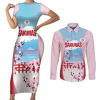 Japan Rugby Custom Couples Matching Short Sleeve Bodycon Dress and Long Sleeve Button Shirt Go Sakuras Japanese Mount Fuji