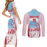 Japan Rugby Custom Couples Matching Short Sleeve Bodycon Dress and Long Sleeve Button Shirt Go Sakuras Japanese Mount Fuji