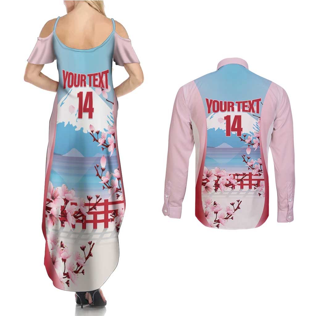 Japan Rugby Custom Couples Matching Summer Maxi Dress and Long Sleeve Button Shirt Go Sakuras Japanese Mount Fuji