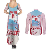Japan Rugby Custom Couples Matching Summer Maxi Dress and Long Sleeve Button Shirt Go Sakuras Japanese Mount Fuji