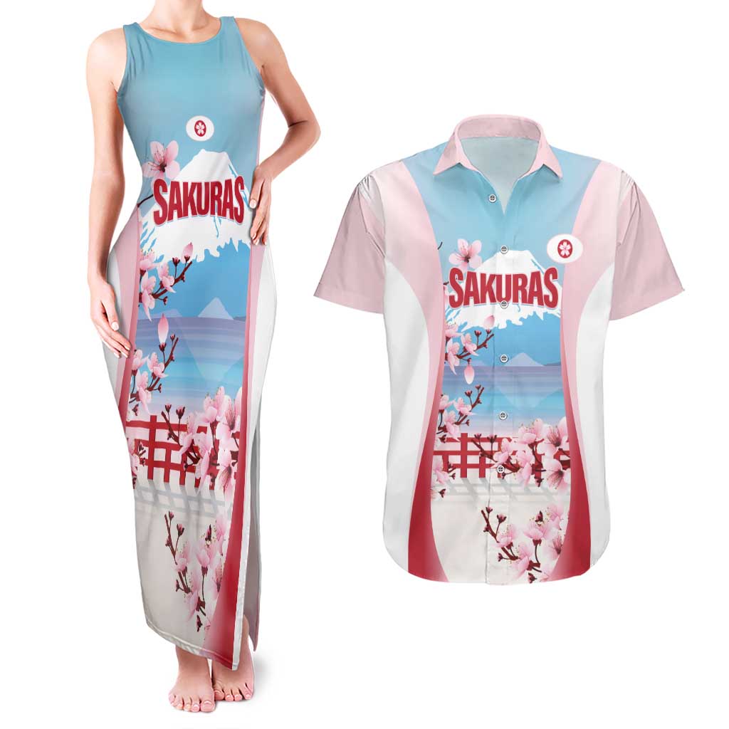 Japan Rugby Custom Couples Matching Tank Maxi Dress and Hawaiian Shirt Go Sakuras Japanese Mount Fuji