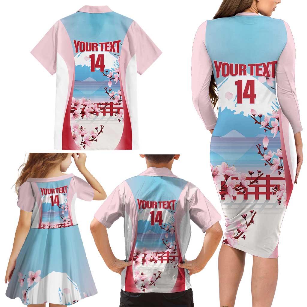 Japan Rugby Custom Family Matching Long Sleeve Bodycon Dress and Hawaiian Shirt Go Sakuras Japanese Mount Fuji