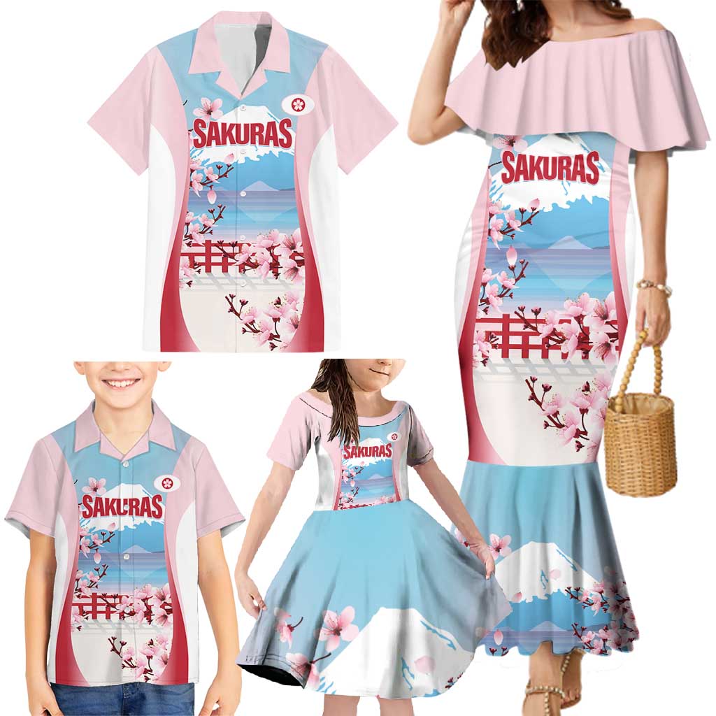 Japan Rugby Custom Family Matching Mermaid Dress and Hawaiian Shirt Go Sakuras Japanese Mount Fuji